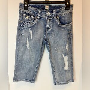 H2J Production Juniors Distressed Denim Capris Size 9/10 pedal pushers